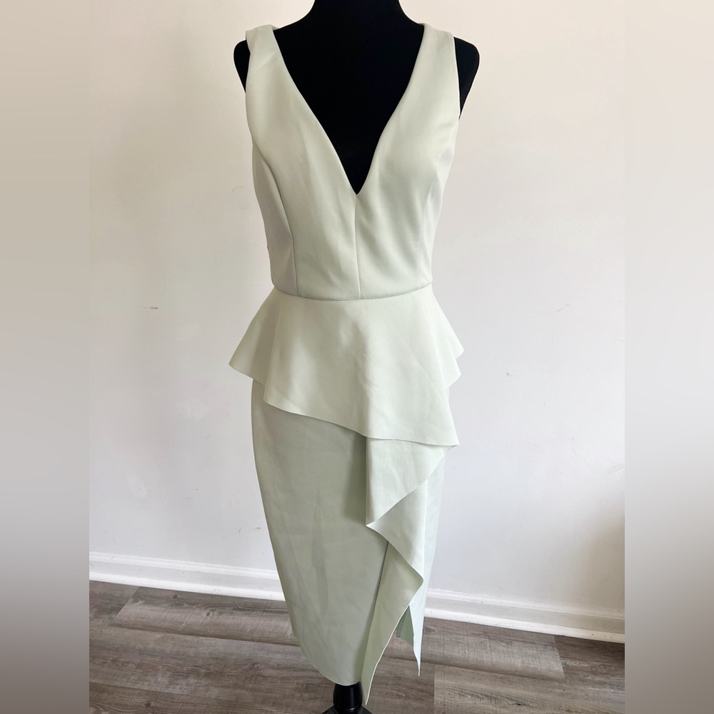ASOS Peplum Ruffle Hem V-neck Dress in Light Mint Green